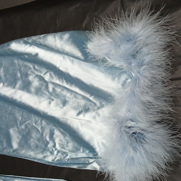 Dolls Kill Sugar Thrillz Cloudy Exes & OMGs Blue Satin & Marabou Flare Pants XXL - Picture 3 of 15